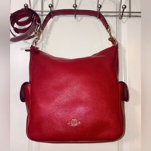 🍒 COACH Pennie Shoulder Bag - Crossbody in Red Pebble Leather - MINT Strap!